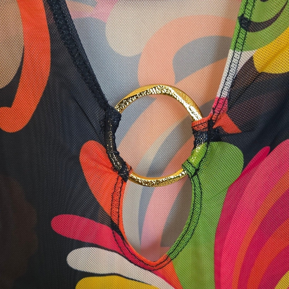 Trina Turk Sheer Abstract Print‎ Swimsuit Cover-Up Dress Multicolor Resortwear - Picture 7 of 13